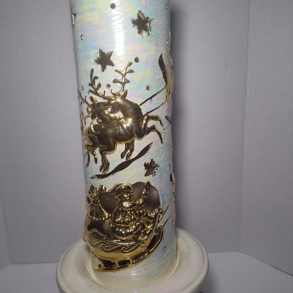 Vintage Atlantic Mold Tall Ceramic Christmas Lamp Santa Sleigh Reindeer 5-Light - Picture 6 of 14